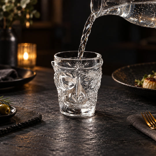 Water poured into Sculpted Face Glass