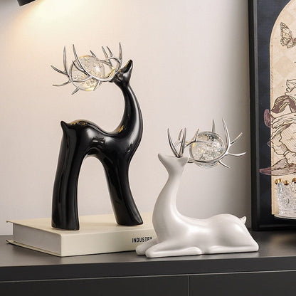 Crystal Ball Ceramic Deer Ornaments