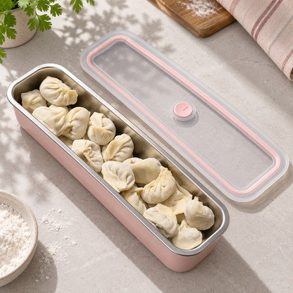 Slim Food Storage Box holding dumplings