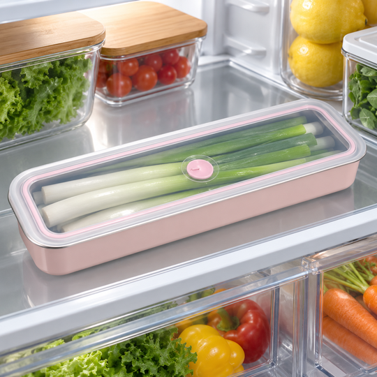 Slim Food Storage Box organized inside a refrigerator