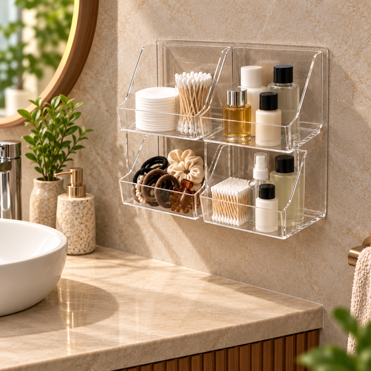 Space Saver Wall Organiser clearing vanity counter space