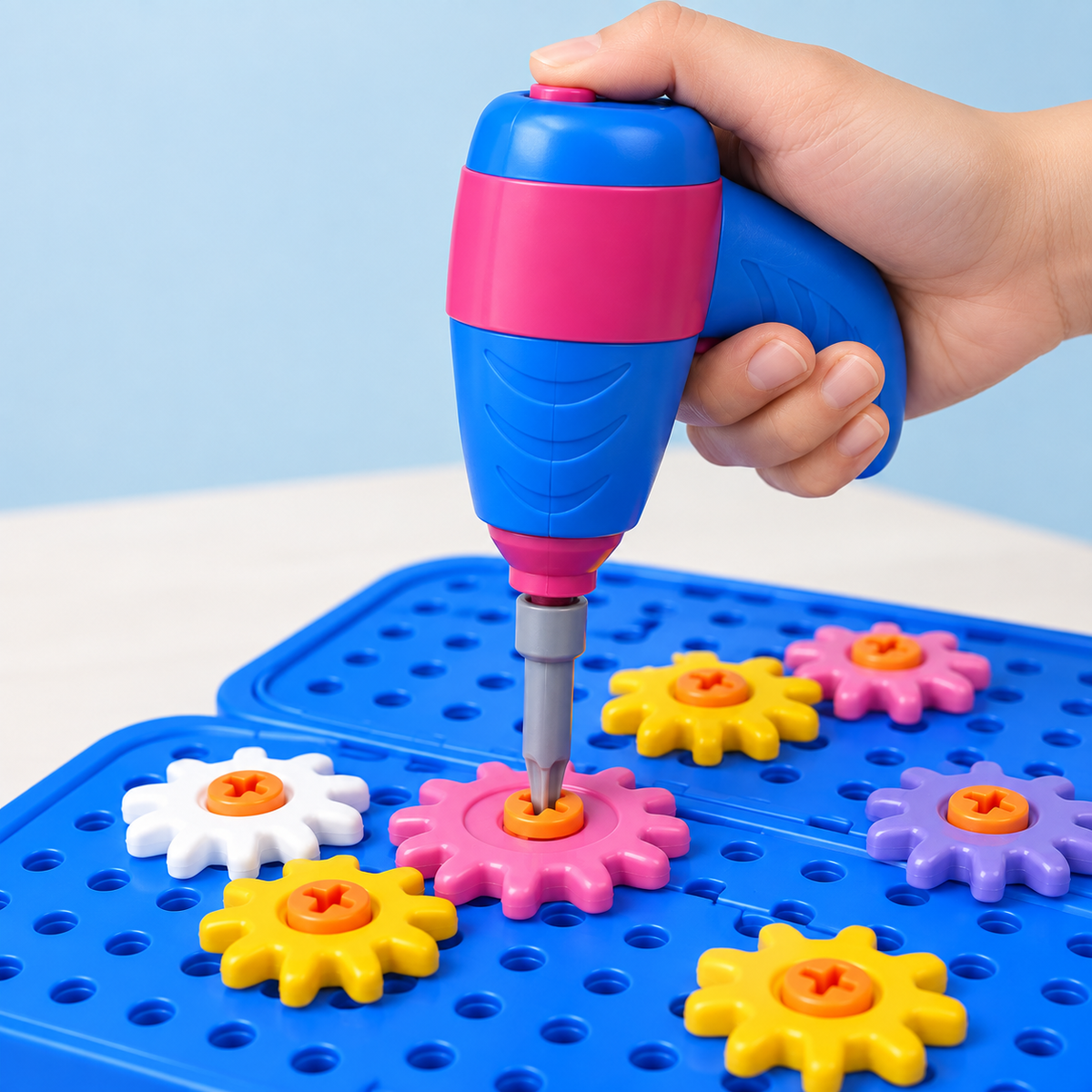 Drill engaging a gear screw