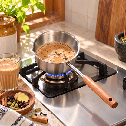 Stainless Steel Double Spout Saucepan preparing chai