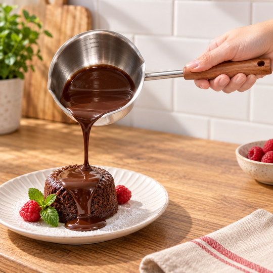 Stainless Steel Double Spout Saucepan pouring dessert sauce