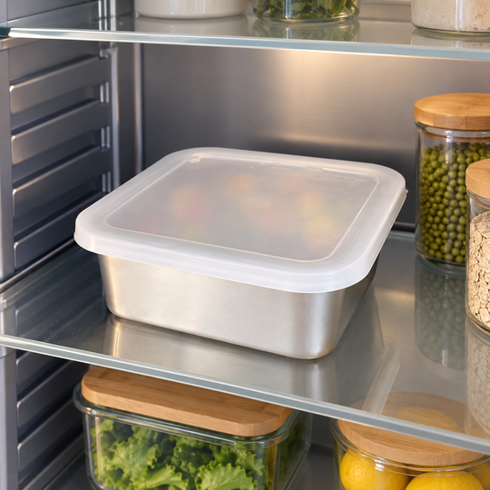 Square Steel Basket with Lid covered for refrigerator storage