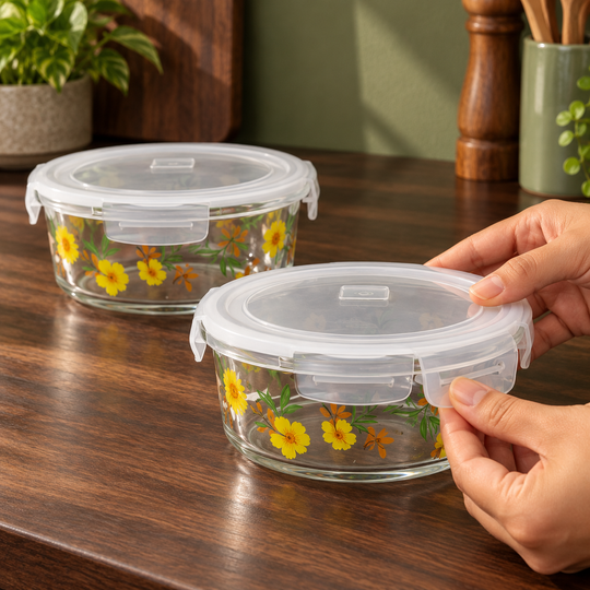 Closing a clip-lock lid on SunBloom glass container