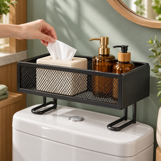 Easy tissue access from the elevated bathroom organizer
