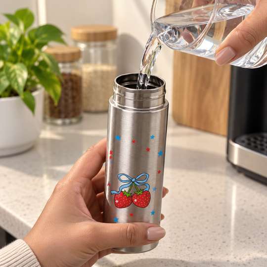 Titanium Travel Mini Bottle being filled