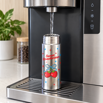 Titanium Travel Mini Bottle at a water dispenser