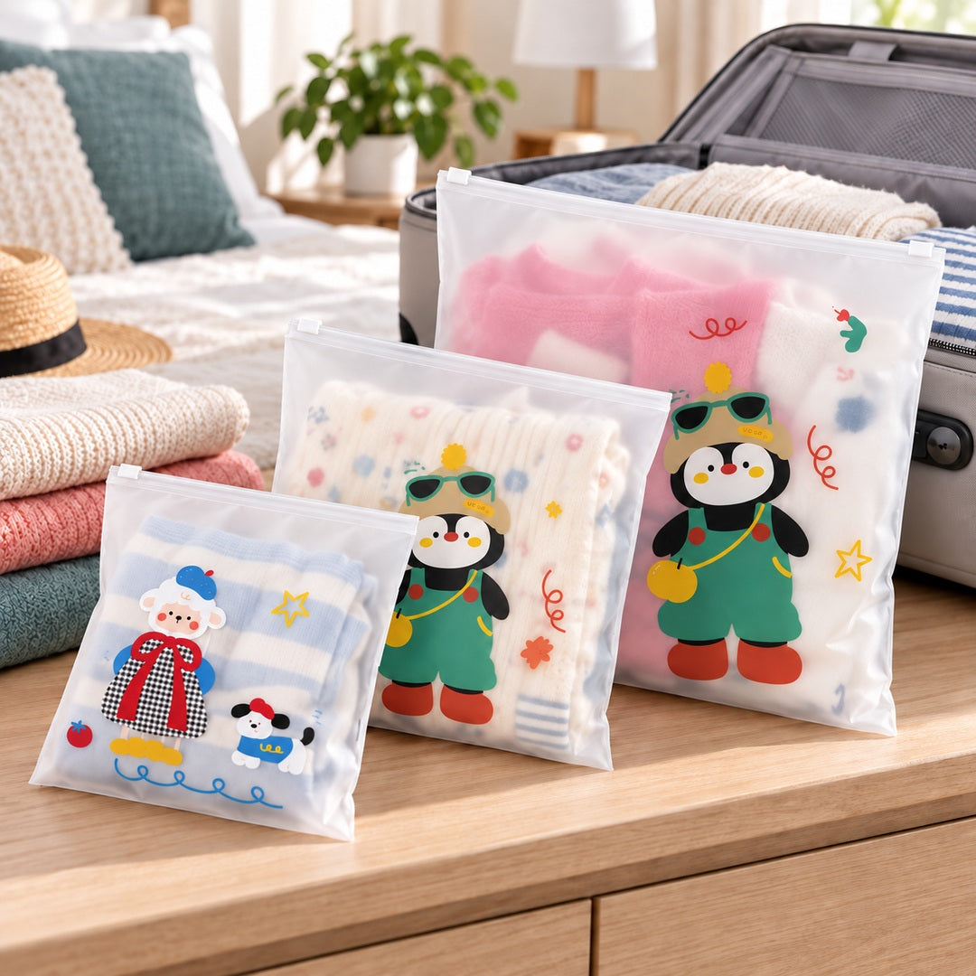 Travel Buddy Slider Pouches shown in multiple sizes