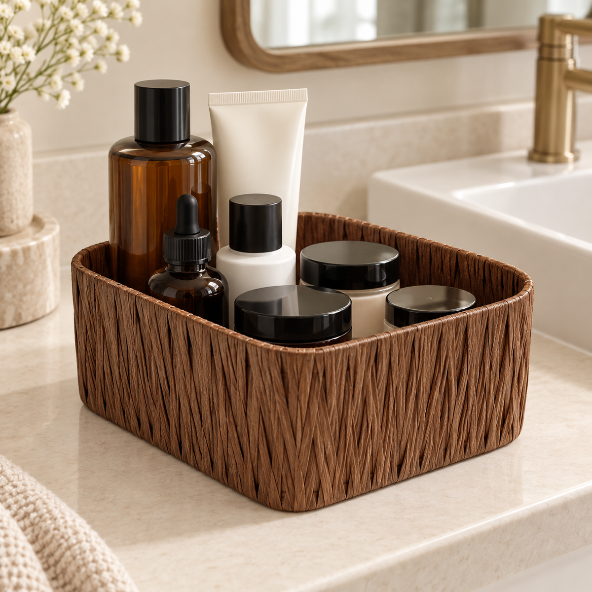 Woven Vanity Organizer bathroom counter