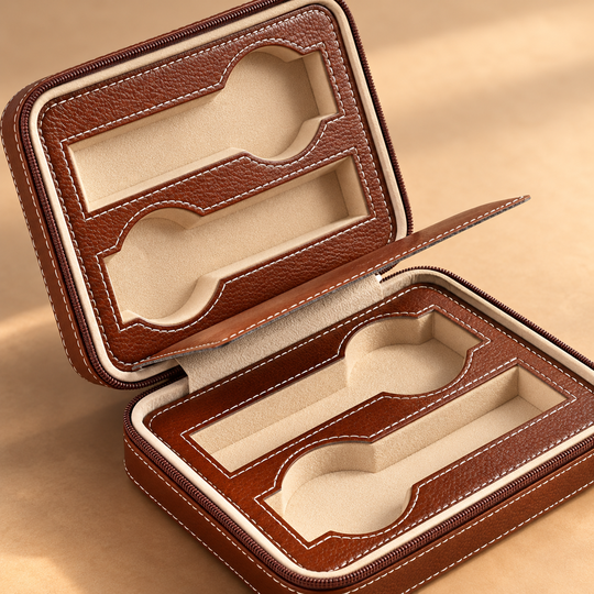 Close view of the watch slots divider and stitching